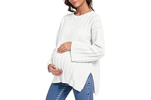 Saodimallsu Womens Maternity Sweater Tops Casual Cable Knit Crewneck Long Sleeve Split Fall Pullover Pregnancy Clothes