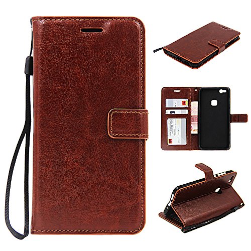 P10 Lite Leather Case, Meluxe Vintage Leather Magnetic Flip Stand Folio Wallet Pouch Cover Case For HUAWEI P10 Lite P10lite 5.2 Inch [Crazy Horse Brown]
