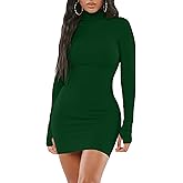 Mizoci Women's Sexy Bodycon Mini Club Dresses Basic Long Sleeve Turtleneck Dress