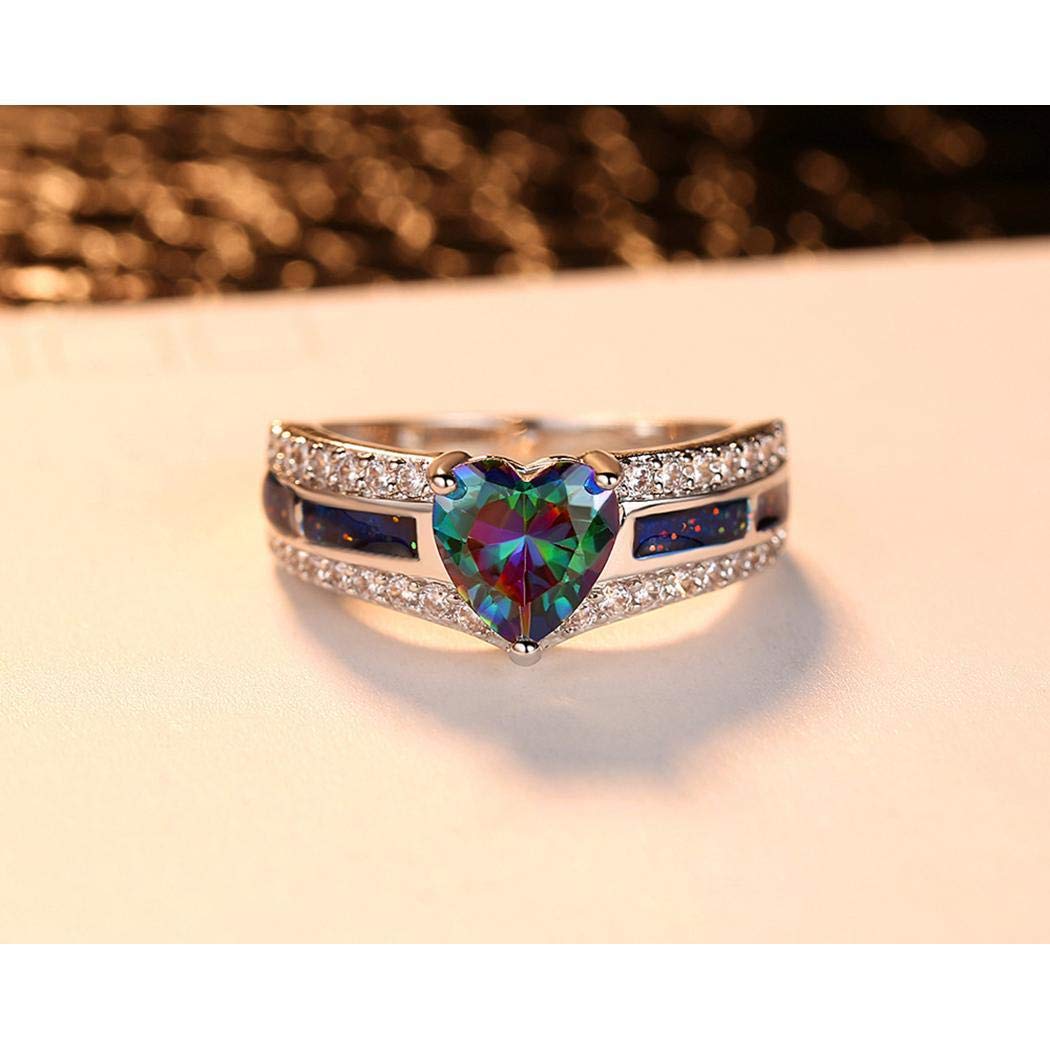 GuGio Silver Plated Love Heart Cut Rhinestone Wedding Engagement Ring Size 6-9