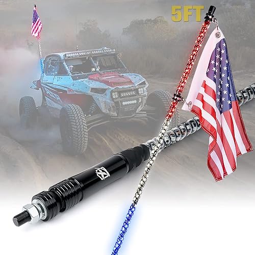 Xprite 5FT Spiral Whip Lights, Red White Blue LED Whips Light w