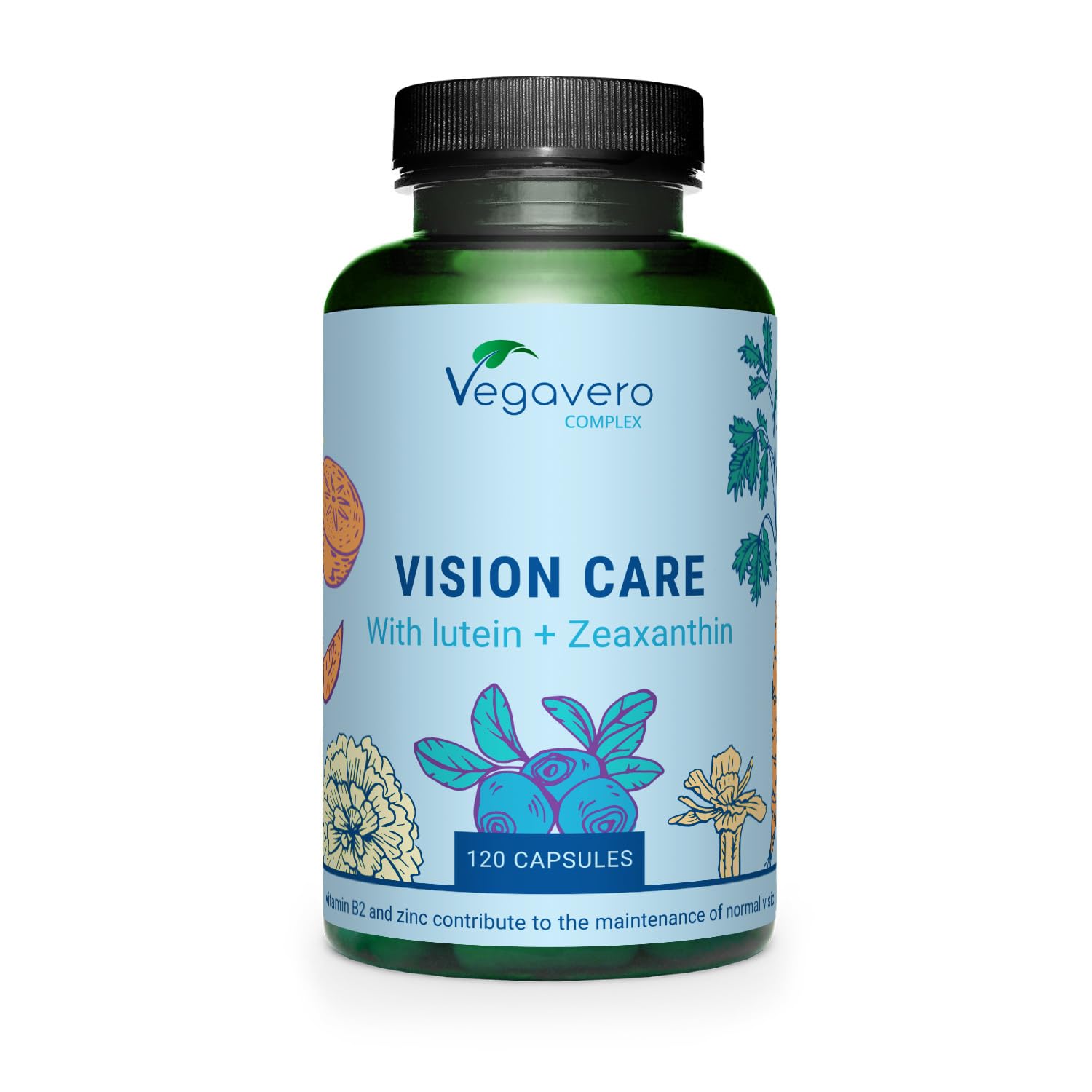Vegavero Eye Vitamins Supplements | Lutein, Zeaxanthin, Bilberry, Beta Carotene Extracts, Vitamin B2 & Zinc | NO Additives, Lab-Tested | 120 Capsules | Vegan