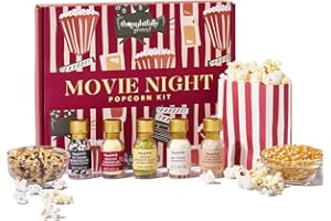 Thoughtfully Gourmet, Movie Night Popcorn Set, Includes Yellow and Mixed Popcorn Kernels, 10 Paper Bags, 5 Seasonings & Toppings