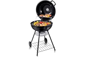 Joyfair 22-inch Kettle Charcoal Grill with Thermometer, 2 Layer Racks Barbecue Grill for Outdoor Camping Backyard Party BBQ Cooking, Premium Material & Heavy Duty, Extra Thick Steel & Enamel Coated