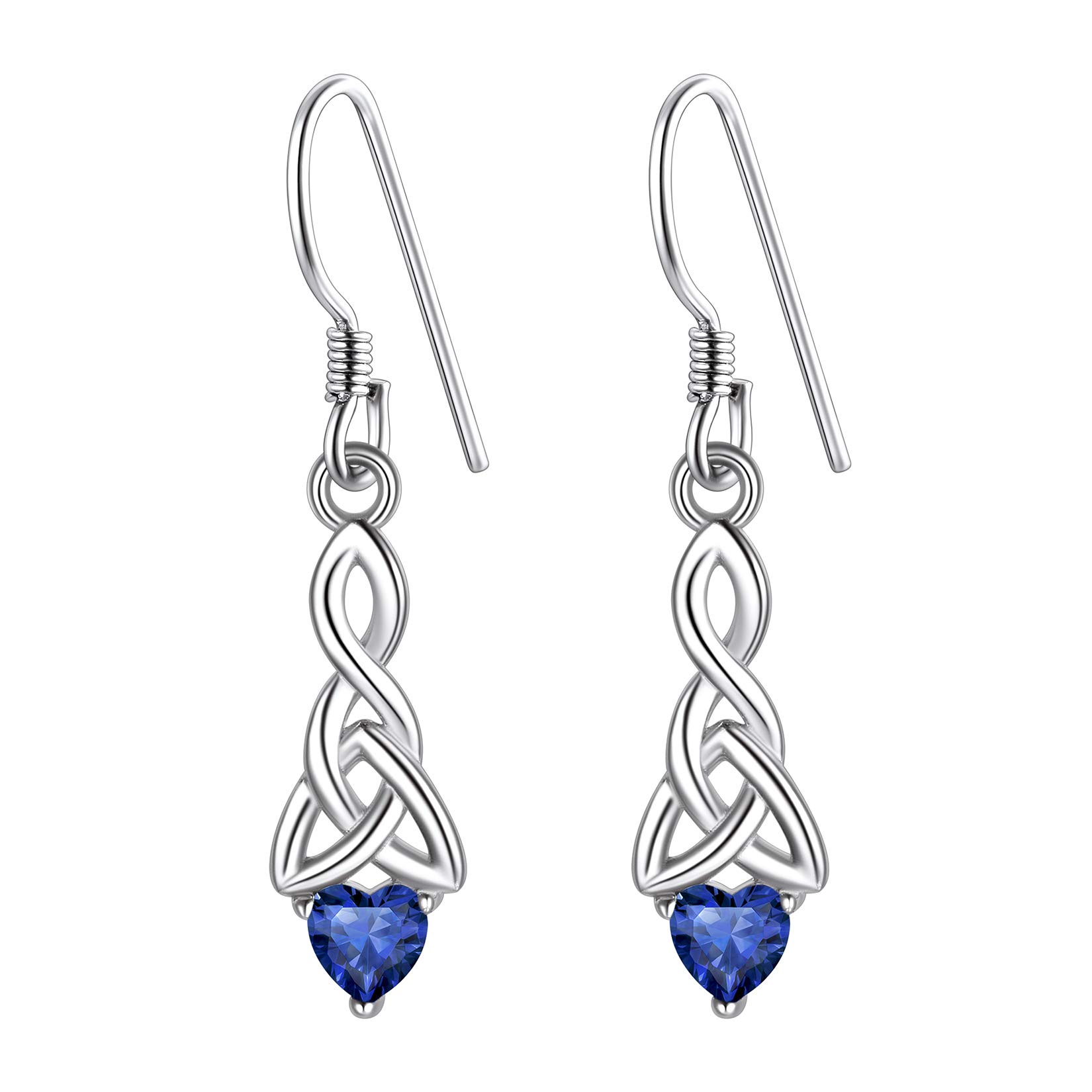 Suplight 925 Sterling Silver Irish Celtic Knot Earrings, Womens Dangly Earrings, September Birthstone Drop Earrings, Sapphire Dangle Earrings, Celtic Jewelry For Women — image 1