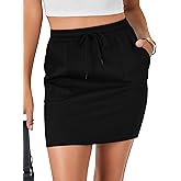 Vrtige Women's Casual Drawstring Elastic High Waist Bodycon Mini Skirt with Pocket