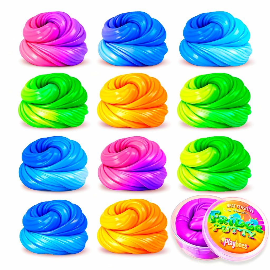 Playbees Color Changing Putty 12 Pack - Silly Mini Putty Thinking Slime for Sensory Play, Educational Games, Fidget 8-15 - Heat Sensitive Magical Color Shifts - Slime Favors 0.5 Oz