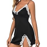 HOTSO Women Lingerie Cotton Nightgown Lace Chemise Sexy Babydoll Full Slip Nightdress Plus Size Side Split Dress Cami Nightie