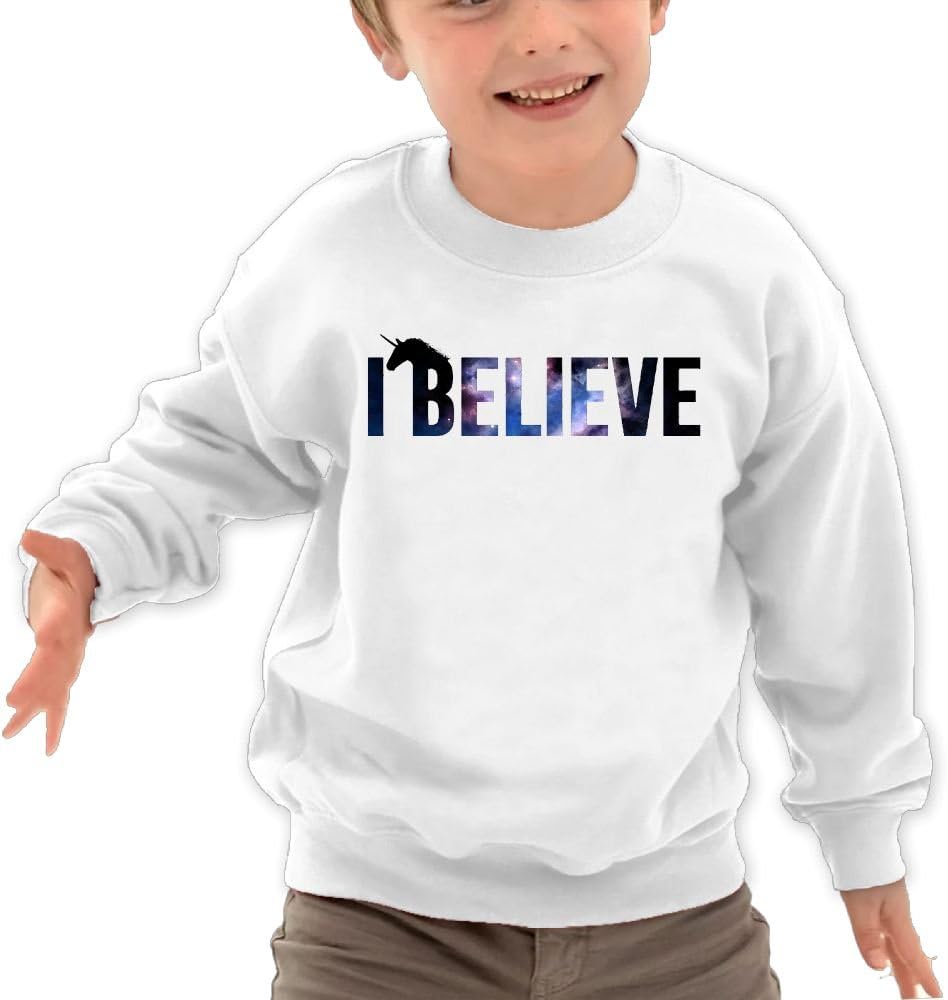 Puppylol I Believe In Unicorns Kids Classic Crew-Neck Pullover Hoodie White