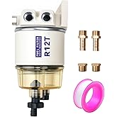 R12T Marine Fuel Water Separator Filter Kit, 10 Micron | Replacement for S3240 120AT 18-7987 NPT ZG1/4-19, Fits Gasoline and Diesel Outboard Engines, Includes 2 Fittings and 2 Plugs