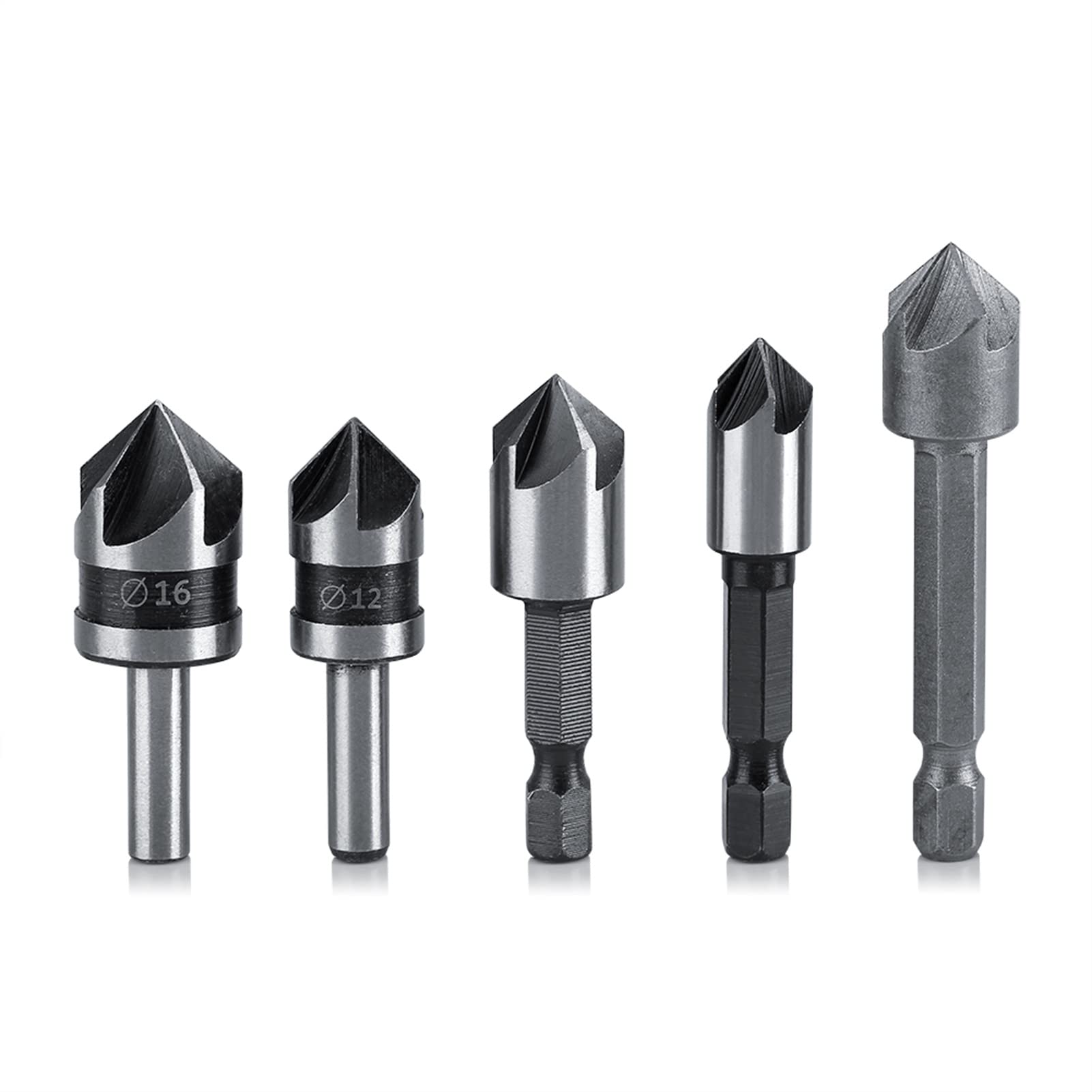 Countersink Drill 5 Pcs 5 Flutes High Speed Steel Chamfering Cutter Automatic Center Punch Bit for Wood