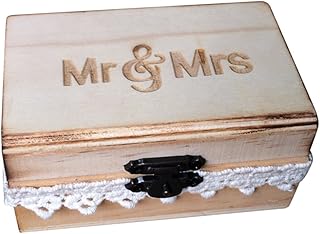 TOPBATHY Holz Ring Box Vintage Rustikale Mr Mrs Spitze Hochzeit Ring Box Verlobungsring Schmuckschatulle für Verlobung Heiratsantrag (Holz Ring Box)