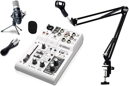 Amazon Yamaha Ag03 配信セット コンデンサーマイク 黒アームスタンド付 オーディオインターフェイス 楽器