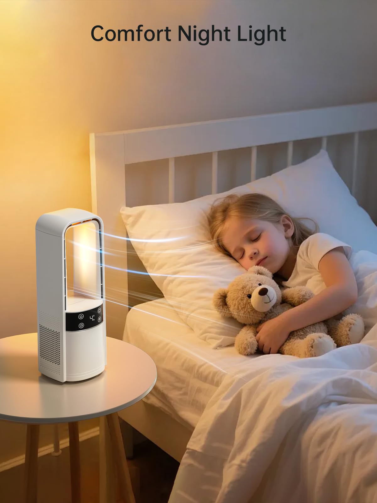 Desk Fan Bladeless, 120° Oscillating Fan Rechargeable, Quiet Fan with Night Light, Smart LED Touch Control, 4 Speed & 9H Timer, Small Table Fan, Auto Display Off, Ideal for Home, Office, Study Room