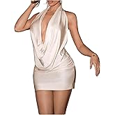 Floerns Women's Deep V Neck Halter Dresses Draped Open Back Bodycon Mini Prom Dress