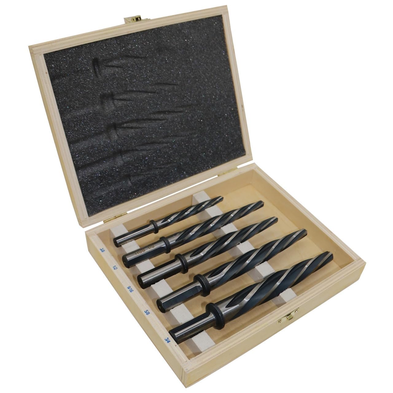 Drill America DWRRBSS5PC-SET 5 Piece HSS Bridge/Construction Reamer Set with Wooden Case, 1/2" Round Shank Image