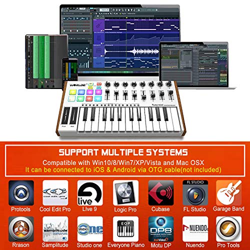 Vangoa Worlde TUNA MINI 25 Key USB MIDI Keyboard Controller with Drum