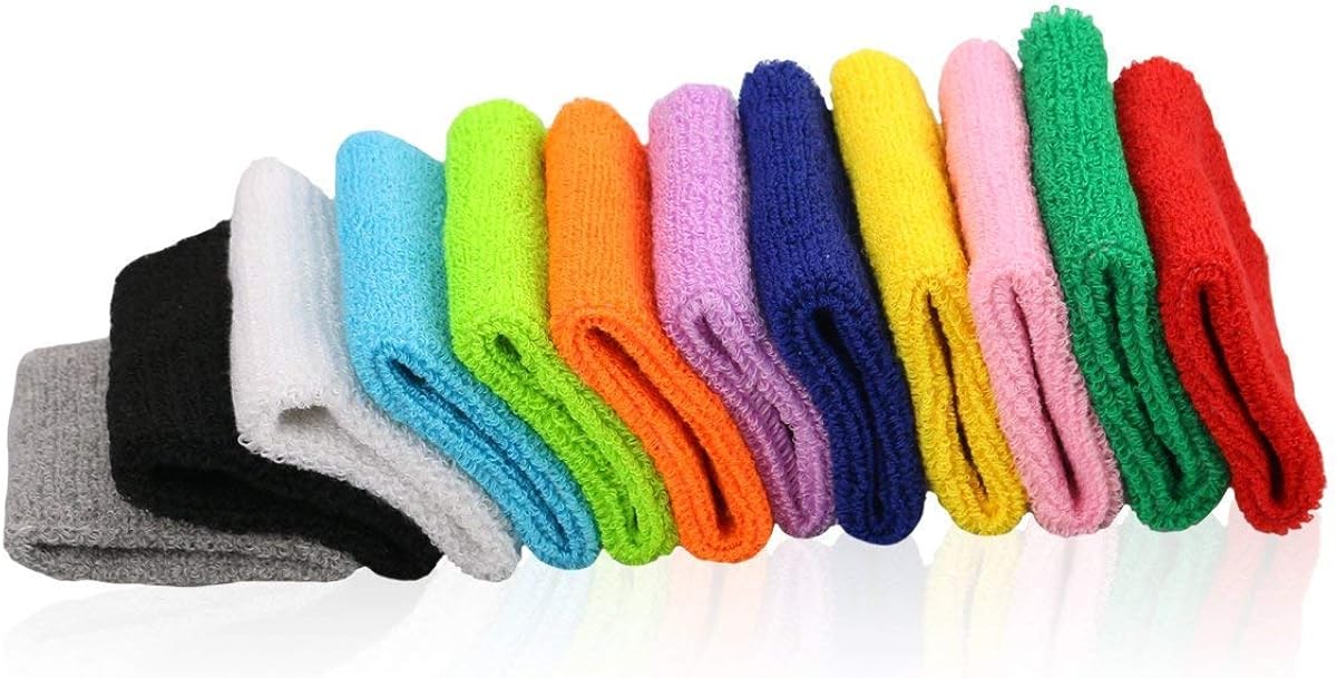 Payanwin 10 PC Sports Wristbands, Wrist Sweatbands for Men & Women, Stretchy & Sweat Absorbing Cotton Terry,Perfect for Basketball, Football, Tennis, Soccer, Running & Working Out (Black): Clothing