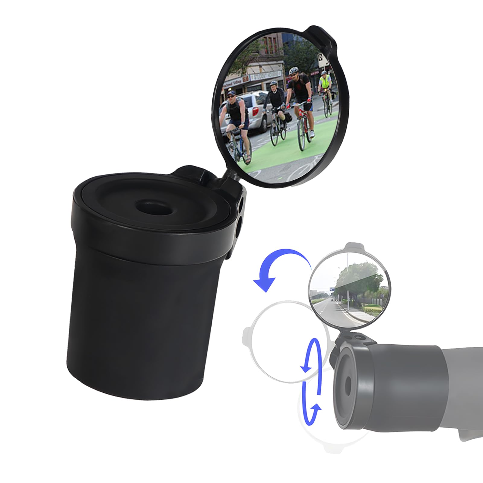 Foldable Bike Mirror, Mini Road Bicycle Handlebars Rearview Mirror Rubber Mounting Sleeve for Handlebars, Universal 360° Rotating Cycle Handlebar Rear View for Road Bike Mountain Bike