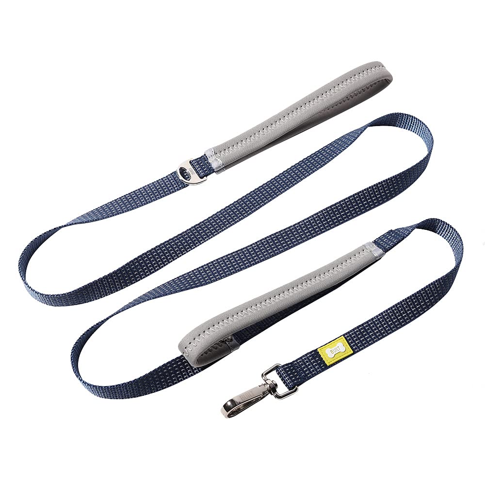 BUILT PET NightSafe Double-Handle Reflective Dog Lead, 2 Padded Hand Loops, Strong Anti Tangle Rope with Night Glow Reflectors & 360° Swivel Clip, Medium, 1.83m Long, Blue