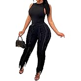 EDITCOZY Women Sexy Two Piece Outfits Fringe Pants Set Tassel Club 2 Piece Sets Going Out Birthday Party Night