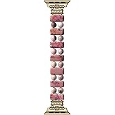 Boho Natural Stone Bracelet Compatible with Apple Watch Band 38mm/40mm/41mm Series 10 9 8 7 SE Women, Handmade Imperial Jasper Stones Elastic Stretch Strap for iWatch Bands Replacement(HotPink/38M)