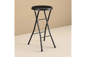 EsEiCo Home Folding Stool, Heavy-Duty 24 Inch Collapsible Padded Round Metal Stool with 250 Pound Capacity for Dorm, Recreation Game Room, Black