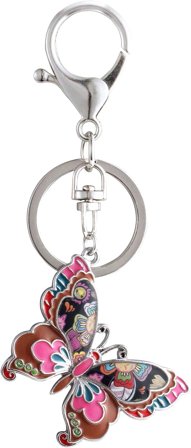Unique Enamel Butterfly Keychain Women Cute Insect Keyring