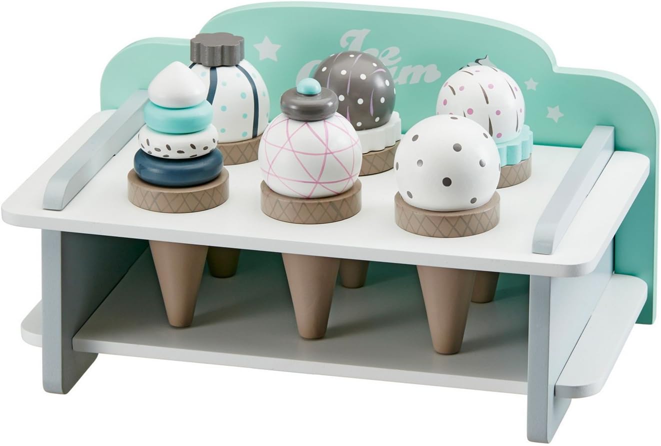 Kids conceptwooden toy ice cream holder with 6 waffles, 6 cm x 17,5 cm