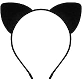Black Cat Ears Headband Costume Accessories for Halloween for Adult Women | Fluffy, Leopard Themed Party, Animal Cosplay, Halloween Cat Woman Outfit, Cheetah Print Kitty Ear Headpiece