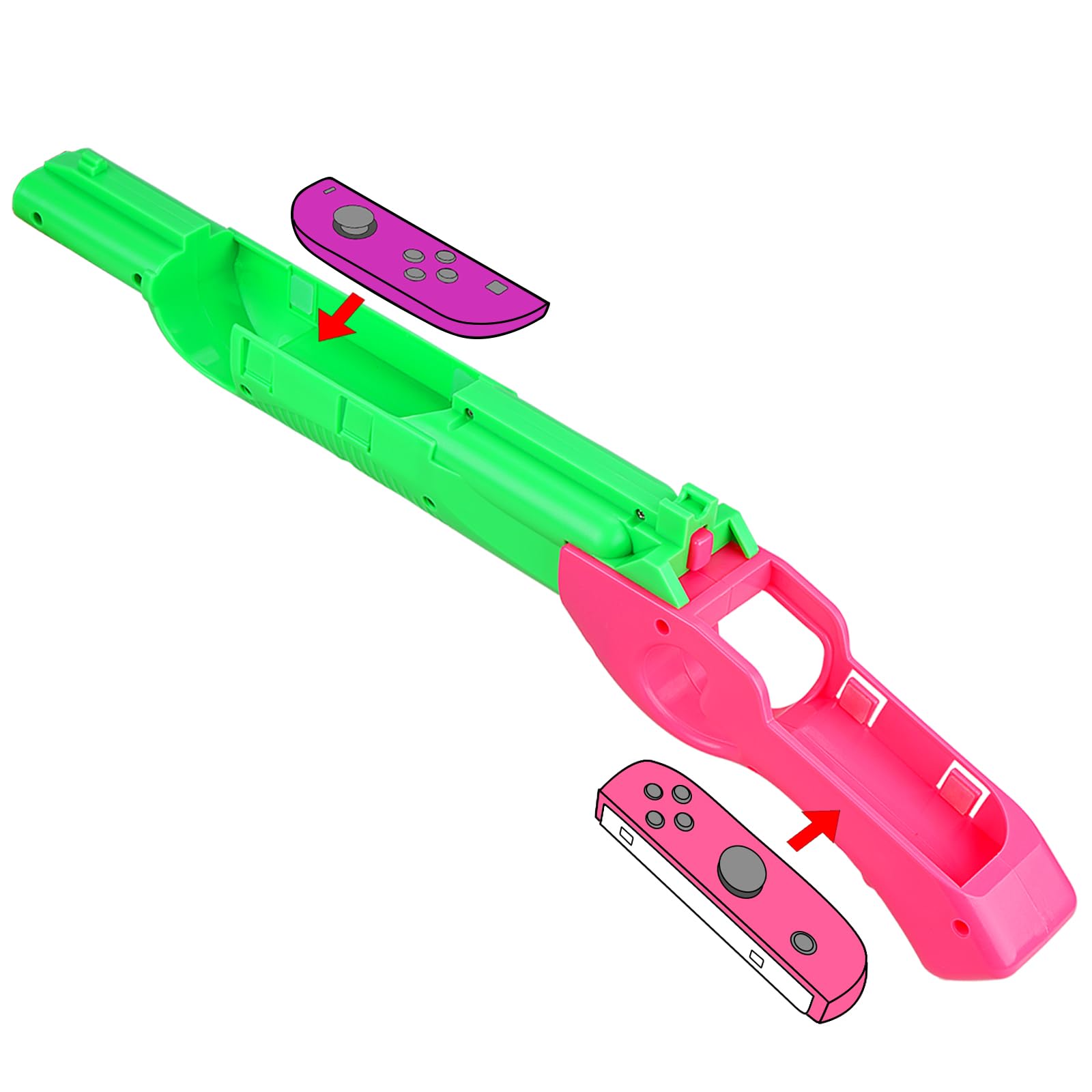 Geekria Gun Grip Compatible with Joy-Con for Nintendo Switch/Switch OLED, Shooting Game Controller Grip Accessory, Easy to Install, 2-Pack (Left/Right)