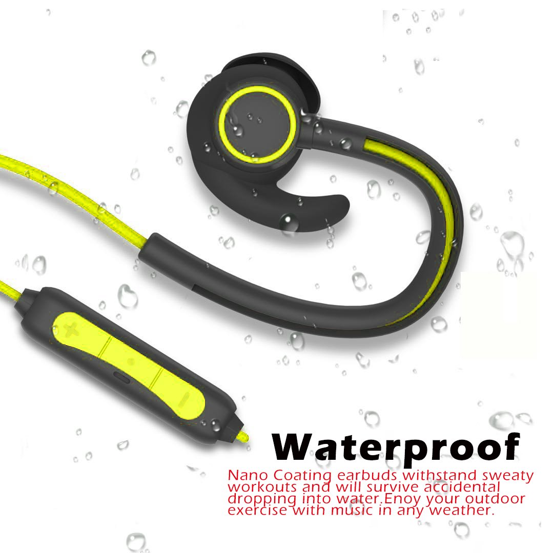 Powerbeast Bluetooth Headphones Runner Headset Sport Earphones with Mic and Sweatproof Wireless earbuds for Running (Yellow)