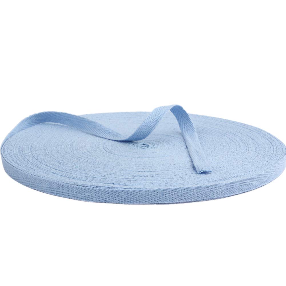 50 Meters Cotton Ribbon Herringbone Webbing Trim Fabric Tape Tapestry for Bias Binding Gift Wrapping Embellishment Craft Width 10mm (SkyBlue)