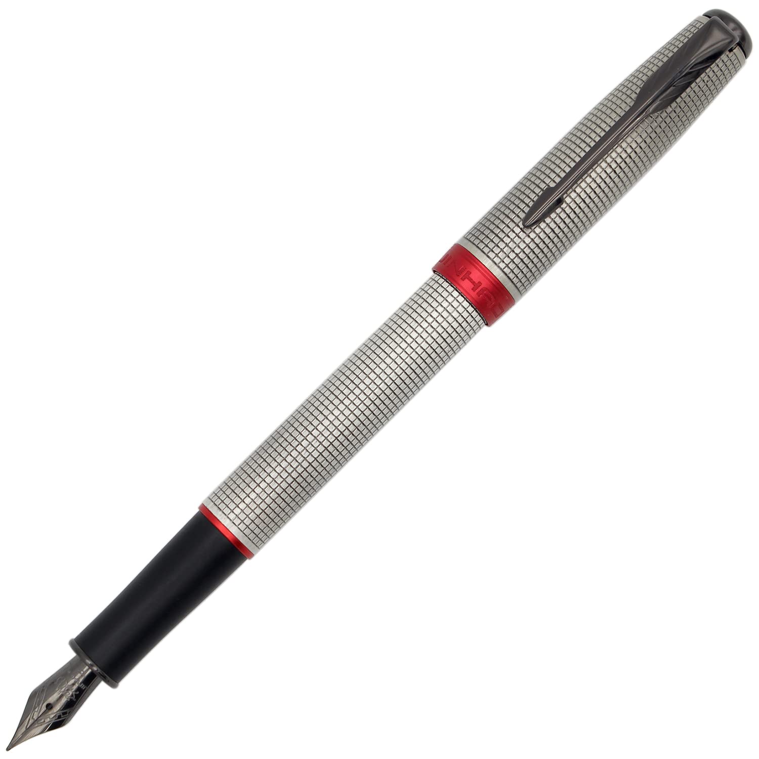 Gullor Fountain Pen 75F Grey Lattice with Gift Box, Red Trim, Fine Nib