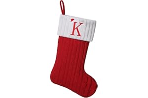 Yehnois 19.5-inch Red Knit Monogram Christmas Stockings,Personalized Initial Christmas Stocking, Family Holiday Xmas Party Decor (Letter K)