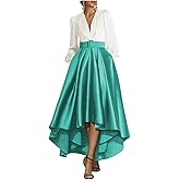 Caodip High Low Prom Dresses for Women Long Sleeve Elegant Evening Gown Satin A Line V Neck Wedding Guest Dress