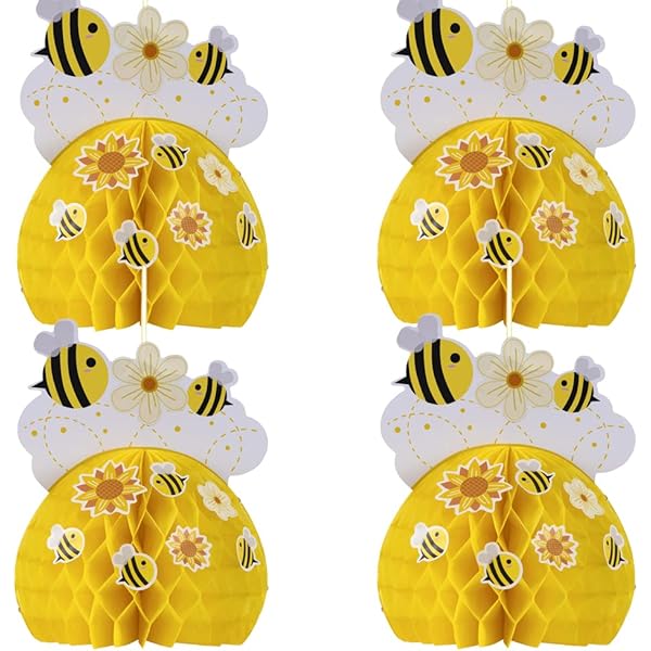 Spakon Guirlandes Abeilles 8 Pièces - 115cm - Décoration Fête Anniversaire - Papier Jaune Blanc