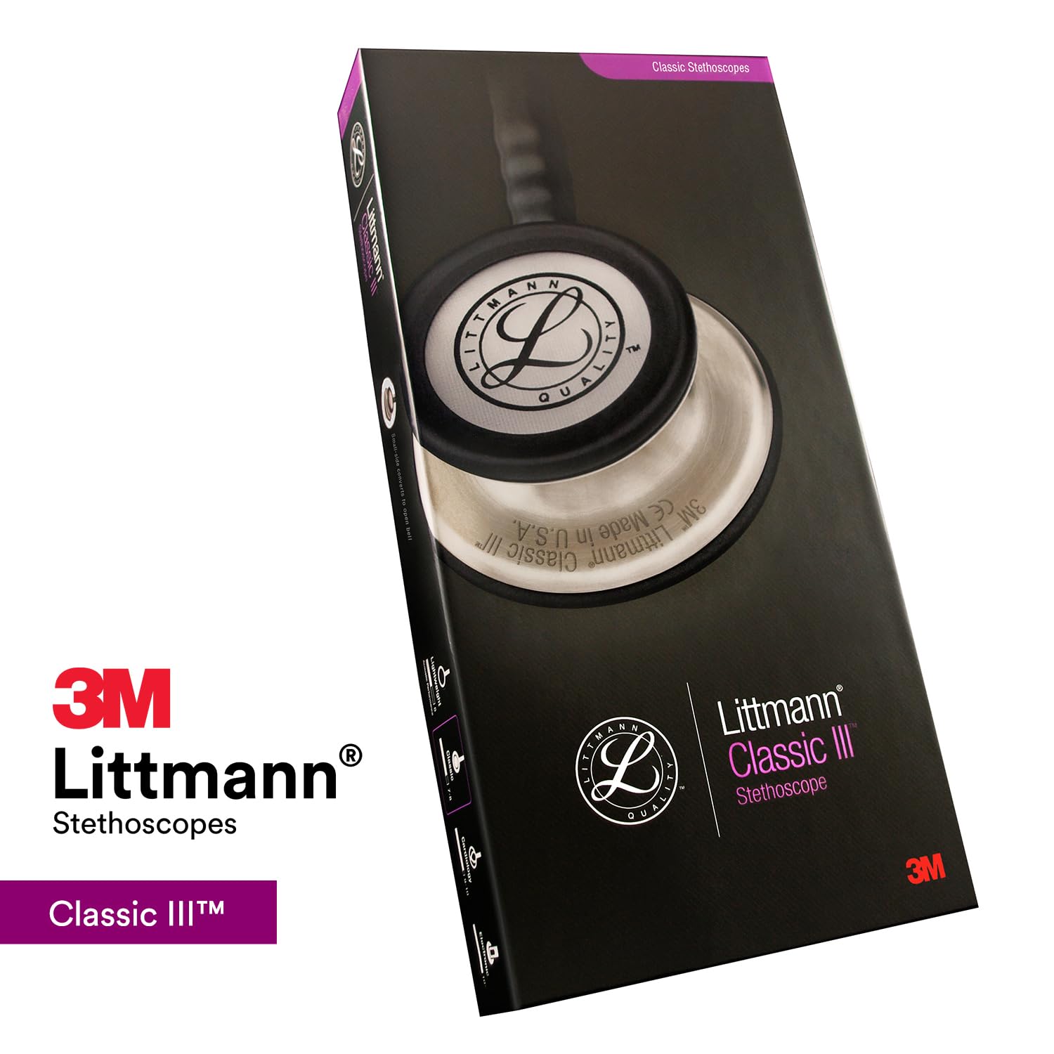 3M Littmann Classic III Monitoring Stethoscope, 5620, More Than 2X as Loud, Weighs Less, Stainless Steel Chestpiece, 27