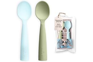 Miniware Silicone Baby Spoon for Training - BPA Free Baby Utensils - Baby Spoons Self Feeding 6 Months | 100% Food Grade Silicone - Modern & Dishwasher Safe Toddler Spoons (Aqua and Pistachio)