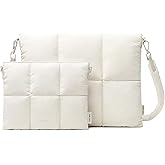 Comfyable Puffy Laptop Sleeve 13 Inch 14 Inch, Quilted Puffer Pillow Case with Strap Compatible for MacBook Air M4 2025, MacBook Pro M5, Sleeve & Organizer Bundle, Rice