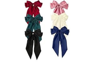 Big Bow Barrettes, BetterJonny 6Pcs Silky Satin Bows Barrettes Hair Clip with Long Silky Bows Hair Clips for Girls Women, Adu