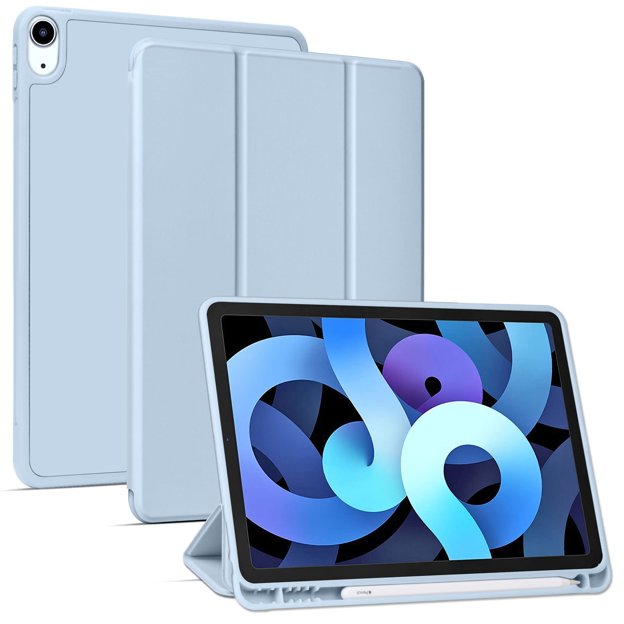 Photo 1 of Arae for iPad Air 6th Generation Case 11 inch 2024, iPad Air 5th / iPad Air 4th Generation case 10.9 inch, Trifold Kickstand Smart Cover Auto Wake with Pencil Holder, Baby Blue