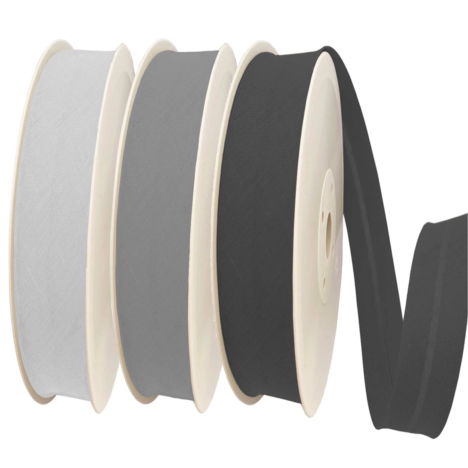 TEXTEX = 40mm Wide Bias Binding Tape. 50% Cotton and 50% Polyester. Pack of 3 Pieces of 10m Each - (Light Grey/Medium Grey/Dark Gray) — image 1