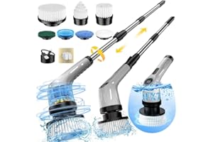 YESAYCE Electric Spin Scrubber, Full-Body IPX7 Waterproof Cordless Power Cleaning Brush with Adjustable Extension Handle, 2-Speed Shower Scrubber with 7 Replaceable Brush Heads for Bathroom, Kitchen, Grey