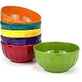 Yalin Melamine Bowls Set, 6 Inch 100% Melamine Cereal/Soup/Salad Bowls, 28oz, Set of 6 In 6 Assorted Colors, Shatter Proof and Dishwasher Safe, BPA Free