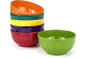 Yalin Melamine Bowls Set, 6 Inch 100% Melamine Cereal/Soup/Salad Bowls, 28oz, Set of 6 In 6 Assorted Colors, Shatter Proof an