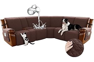 Arfntevss Waterproof Recliner Sectional Couch Covers for Reclining L Shape Sofa Cover Non Slip Washable L Shaped Slipcover Sets for Dog Furniture Protector (5 Seat with 1 Console Cover, Dark Brown)