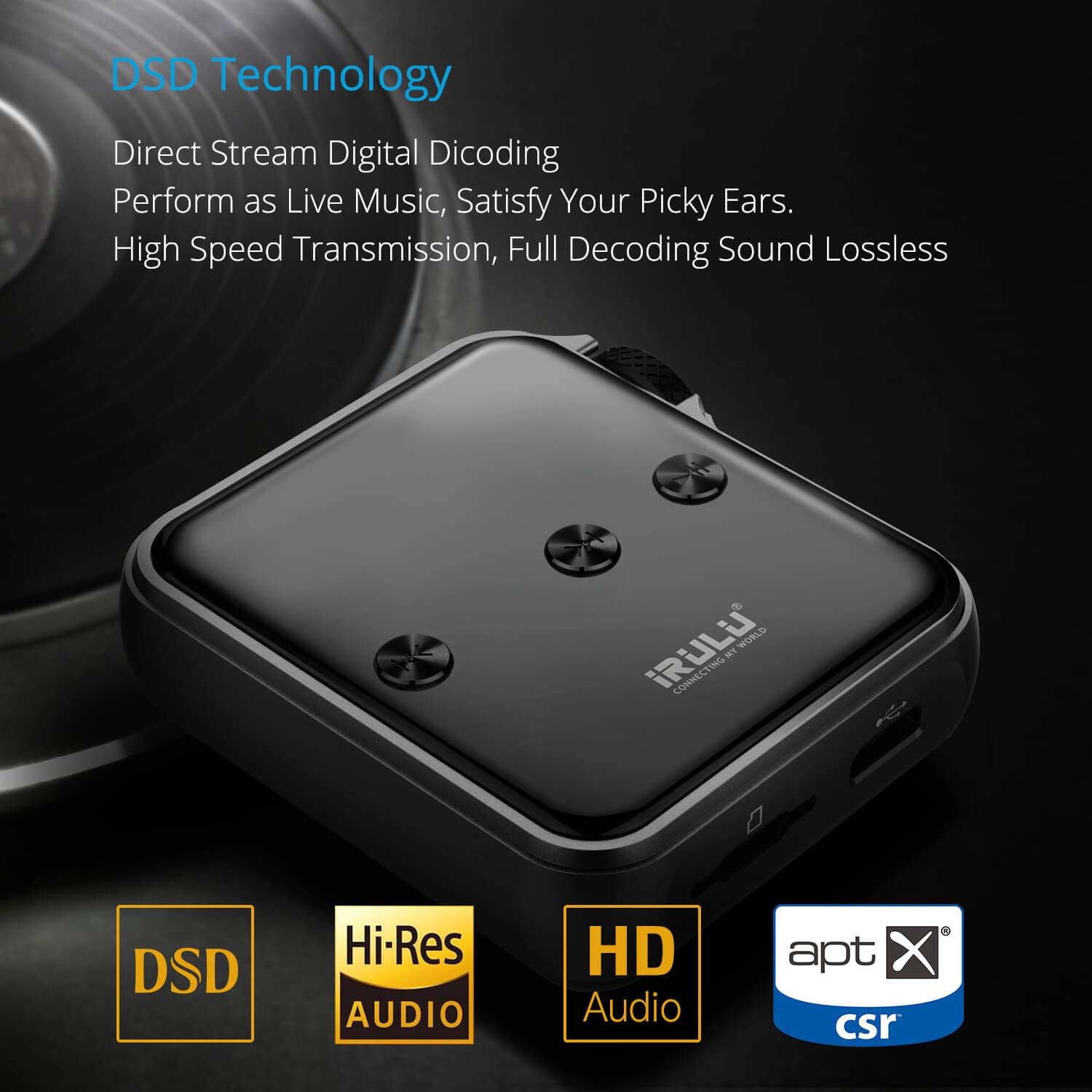 iRULU H10 HiFi Lossless MP3 Player: DSD Hi-Res Bluetooth 16GB Metal Case Digital Audio Player with Clip for Sports and Music Lover Support up to 256GB