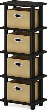 Furinno TURN-N-TUBE 4-Tier Narrow Storage Shelf with Bins, Espresso view 4
