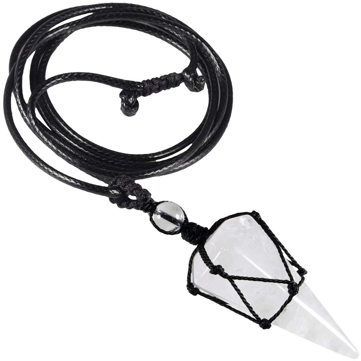 Nupuyai Braided Rock Crystal Point Pendant Necklace for Women Men, Hexagonal Pendulum Pendant with Adjustable Cord